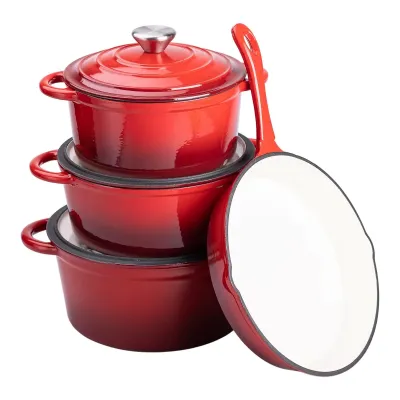 Набір посуду для приготування чавунний 2/3/4/1 л, червоний Набір посуду для приготування чавунний 2/3/4/1 л, червоний