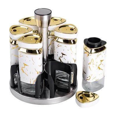 Набір баночок для спецій на підставці 6 шт по 120 мл, білий мармур