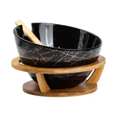 Салатница фарфоровая с ложкой и вилкой на подставке 25 cм