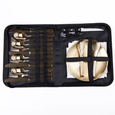 Набор посуды для пикника на 4 персоны 24 предмета, золото