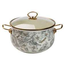 Кастрюля эмалированная 6,5 л со стеклянной крышкой, flowers