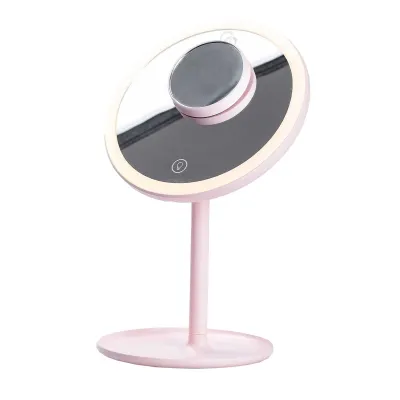 Косметическое зеркало с LED-подсветкой и увеличением, розовый
