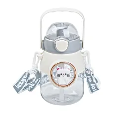 Бутылка для воды детская 820 мл с ручкой и ремешком, серый