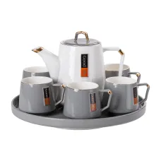 Чайный сервиз Good Life фарфоровый на 6 персон на поворотной подставке, серый