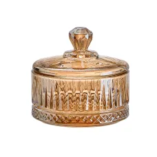 Конфетница с крышкой стеклянная ребристая, коричневый