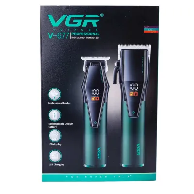 Набор для стрижки аккумуляторный машинка и триммер VGR V-677 с насадками, зеленый металлик Набор для стрижки аккумуляторный машинка и триммер VGR V-677 с насадками, зеленый металлик