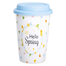 Стакан фарфоровый 420 мл с силиконовой крышкой, hello spring