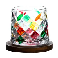 Склянка-дзига для віскі 300 мл з бамбуковою підставкою, мультиколор