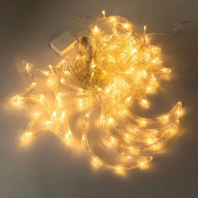 Гирлянда-штора Луна и звезды размер 3*0,9 м 12 фигур, желтый Гирлянда-штора Луна и звезды размер 3*0,9 м 12 фигур, желтый