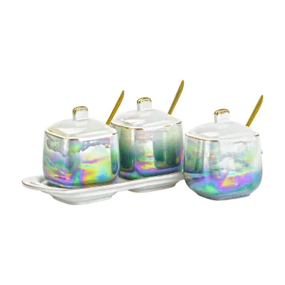 Набір баночок для спецій по 300 мл з кришками та ложками 3 штуки , райдужний