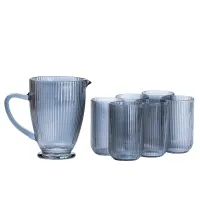 Набор кувшин со стаканами 6 штук из толстого стекла, серый