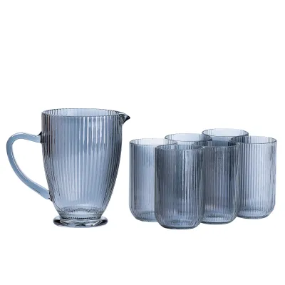 Набор кувшин со стаканами 6 штук из толстого стекла, серый