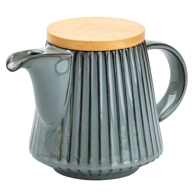 Чайник заварочный фарфоровый с бамбуковой крышкой 850 мл, серый Чайник заварочный фарфоровый с бамбуковой крышкой 850 мл, серый