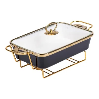 Мармітниця порцелянова прямокутна 1.5 л з підставкою та скляною кришкою, чорний Мармітниця порцелянова прямокутна 1.5 л з підставкою та скляною кришкою, чорний