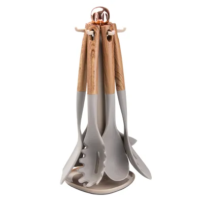 Набор кухонных принадлежностей на подставке 6 штук, дерево