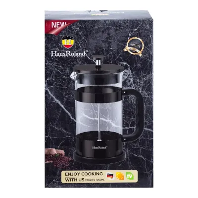 Френч-пресс чайник стеклянный Haus Roland 1 литр с фильтром, черный Френч-пресс чайник стеклянный Haus Roland 1 литр с фильтром, черный