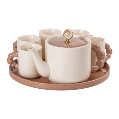 Чайний сервіз на 6 персон порцеляновий 8 предметів, мокко Чайний сервіз на 6 персон порцеляновий 8 предметів, мокко