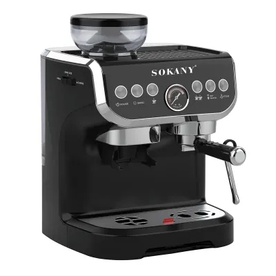 Кофемашина рожковая Sokany SK-6866 с капучинатором и кофемолкой 2 л, черный