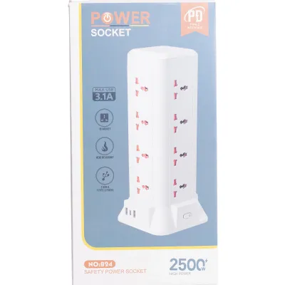 Сетевой фильтр-удлинитель TOWER 12 розеток LED-лампа 3USB + 1PD 4,8 метра