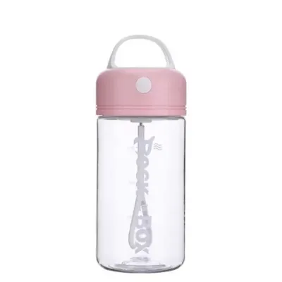 Пляшка-шейкер електрична 380 мл прозора з ручкою, рожевий