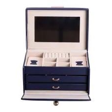 Кейс-шкатулка для украшений на кнопке 22,5х15,5х13 см из экокожи, синий