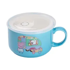 Миска для лапши фарфоровая Summer Time 770 мл с герметичной крышкой, голубой