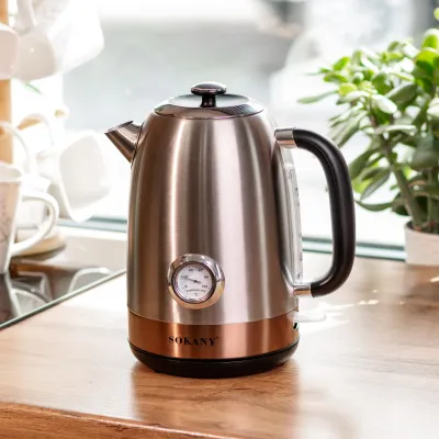 Электрочайник с термометром Sokany SK-1031 бесшумный из нержавеющей стали 1,7 л, сталь