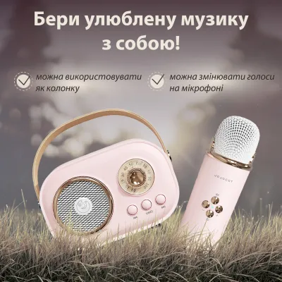 Портативна колонка з мікрофоном Platinum C-20 BT/TF/USB/FM з вологозахистом 5 Вт, рожевий