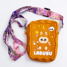 Сумочка-кошелек Лабубу силиконовая на молнии 12,5*9*3,5 см, коричневый