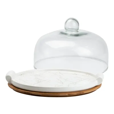 Тортовница фарфоровая со стеклянной крышкой 25 см