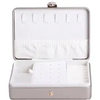 Шкатулка-органайзер для украшений из экокожи на кнопке 16х11х4,7 см, белое золото