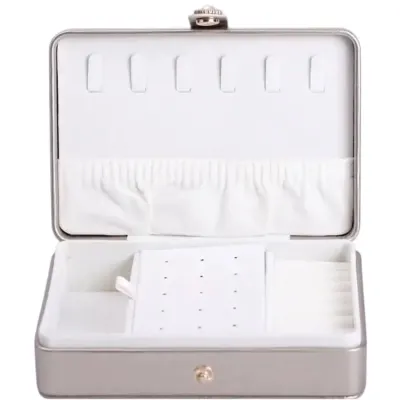 Шкатулка-органайзер для украшений из экокожи на кнопке 16х11х4,7 см, белое золото
