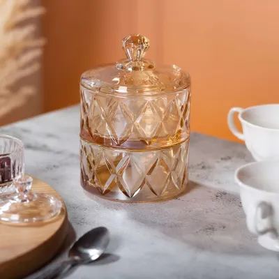 Цукерниця дворівнева з кришкою скляна під кришталь, коричневий