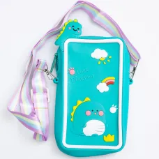 Сумочка-футляр для телефона Luck Dinosaur силиконовая на молнии 17*10*3 см, бирюзовый