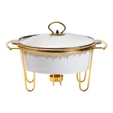 Мармітниця порцелянова 1.5 л кругла зі скляною кришкою на підставці, білий