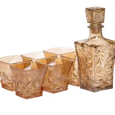 Набор для напитков графин и 6 стаканов для напитков из толстого стекла, коричневый
