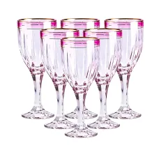 Набор бокалов для вина с золотой каймой 6 штук по 250 мл, розовый