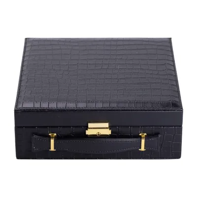 Кейс-органайзер для украшений с защелкой 26х26х9 см из экокожи, черный Кейс-органайзер для украшений с защелкой 26х26х9 см из экокожи, черный