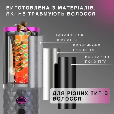 Автоматична плойка-стайлер бездротова, сірий Автоматична плойка-стайлер бездротова, сірий