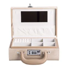 Кейс-органайзер для украшений с кодовым замком 24х16х9,5 см из экокожи, кремовый