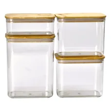 Набор емкостей для хранения 4 штуки 3,7/2,7/1,7/0,7 л с бамбуковыми крышками