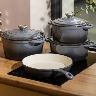 Набор посуды для приготовления чугунный 2/3/4/1 л, серый