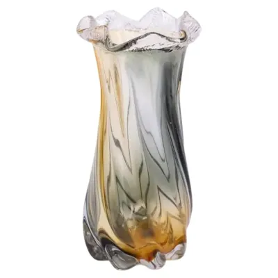 Ваза ручної роботи Lilly скляна 26 см, жовто-сірий Ваза ручної роботи Lilly скляна 26 см, жовто-сірий