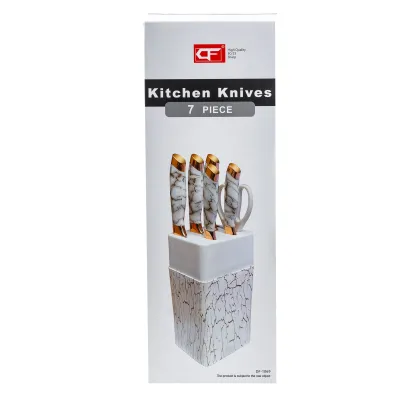 Набор кухонных ножей на подставке с точилом Kitchen Knives 6 предметов, белый Набор кухонных ножей на подставке с точилом Kitchen Knives 6 предметов, белый