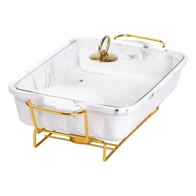 Мармитница фарфоровая прямоугольная 2 л на подставке, белый