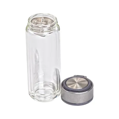 Термос стеклянный 300 мл с двойными стенками и ситечком, серый