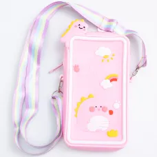 Сумочка-футляр для телефона Luck Dinosaur силиконовая на молнии 17*10*3 см, розовый