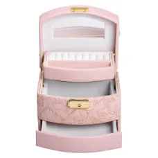 Кейс-шкатулка для украшений с замком 15,5х11,5х11,5 см из экокожи, розовый