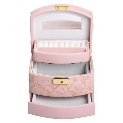 Кейс-скринька для прикрас із замком 15,5х11,5х11,5 см із екошкіри, рожевий