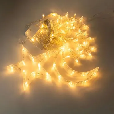 Гирлянда-штора Луна и звезды размер 3*0,9 м 12 фигур, желтый Гирлянда-штора Луна и звезды размер 3*0,9 м 12 фигур, желтый